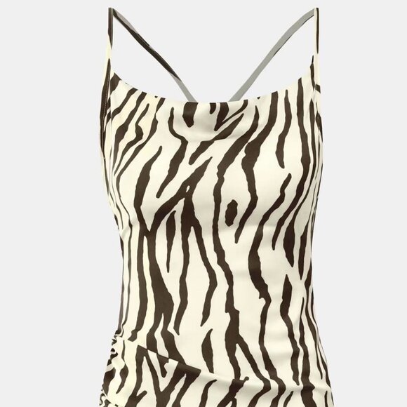 Zebra Print Ruched Satin Hi-Low Dress; NEW, Never Worn - Picture 7 of 8